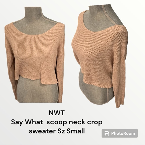 NWT round neck long sleeve crop sweater from Say What? Sz Small - Picture 1 of 8